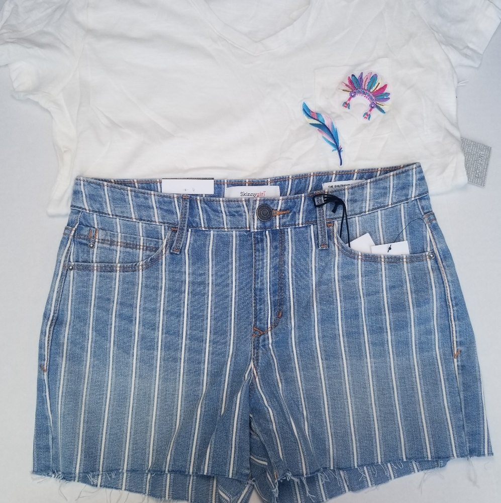 Distressed stripped shorts